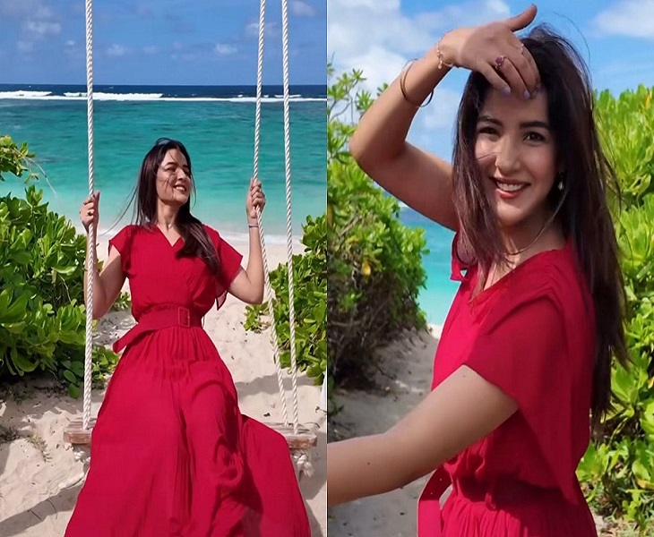 Jasmine Bhasin enjoys a swing at a Mauritius beach, describes it as paradise